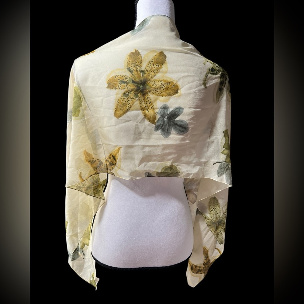 Pale Yellow Floral Sheer Scarf, approx. 15”x60”